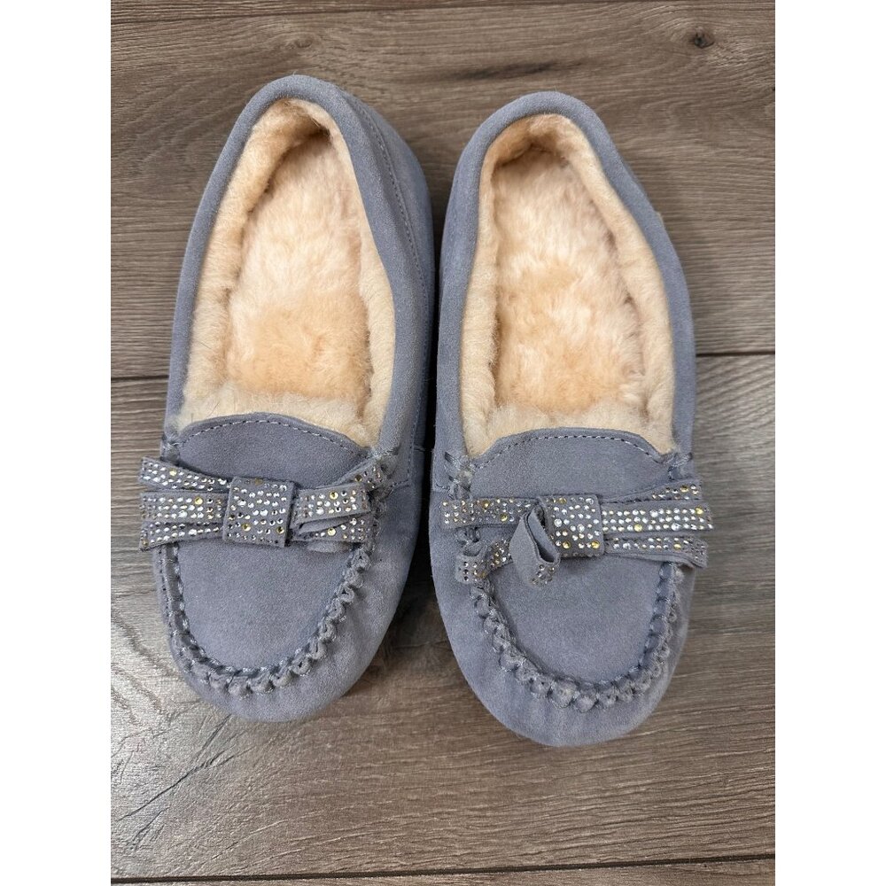 Bearpaw Cynthia Suede Sheepskin Moccasin Natural Bow Rhinestones 6